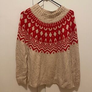 Old Navy Red and Cream Women's Turtleneck Sweater